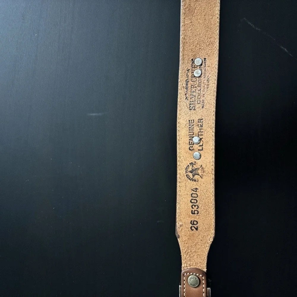 Vintage 1990 Silver Creek Leather Belt w Western‎ Charm Attached Sz 26 Boho